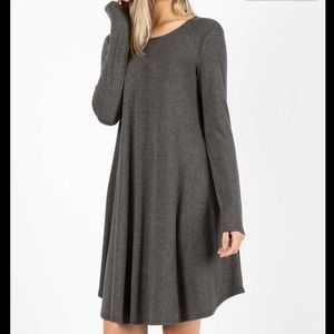 Zenana Outfitters Long Sleeve Grey Swing Dress